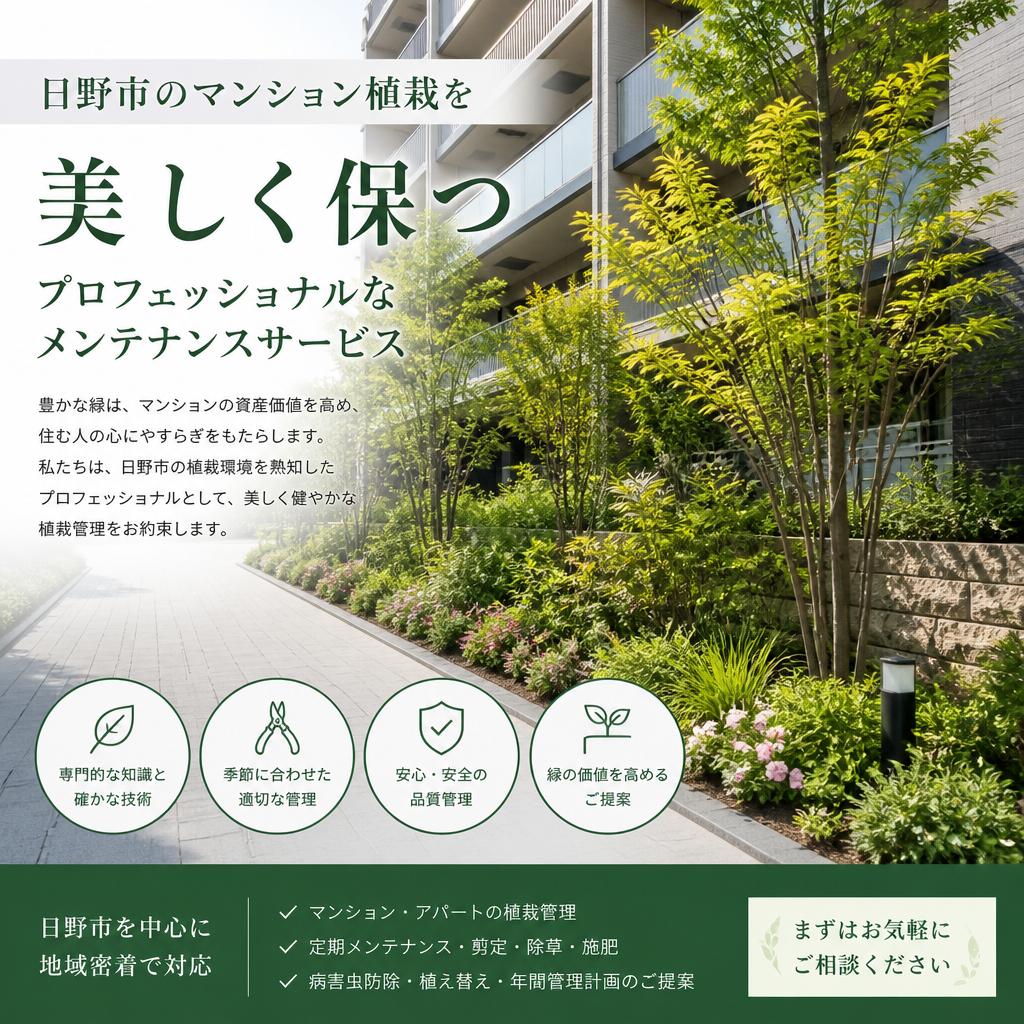 日野市のマンション植栽を美しく保つ、プロフェッショナルなメンテナンスサービス